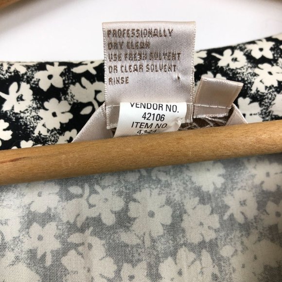 All Week Long Vtg 80s Maxi Dress Sz 10 Smocked Drop Bow Floral Black White - Picture 5 of 9